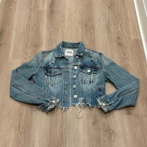 Zara distressed cropped denim jacket